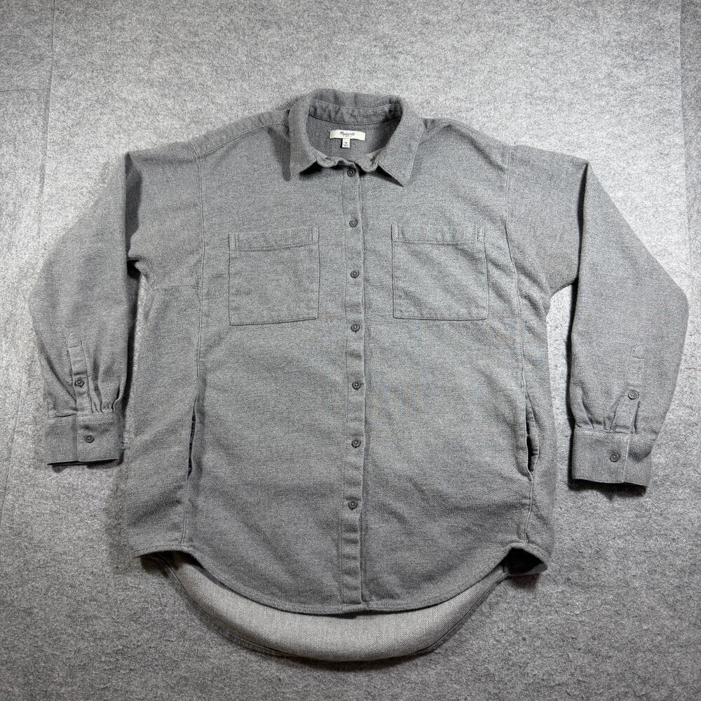 Madewell Flannel Shirt Womens M Gray Oversized Button Down Utility 4 Pocket